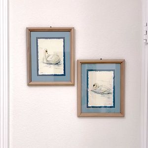 Pair of hand painted swan pictures, idea for small wall space.